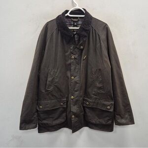 Barbour Ashby Wax Jacket Olive Brown Tartan Lining Size XL